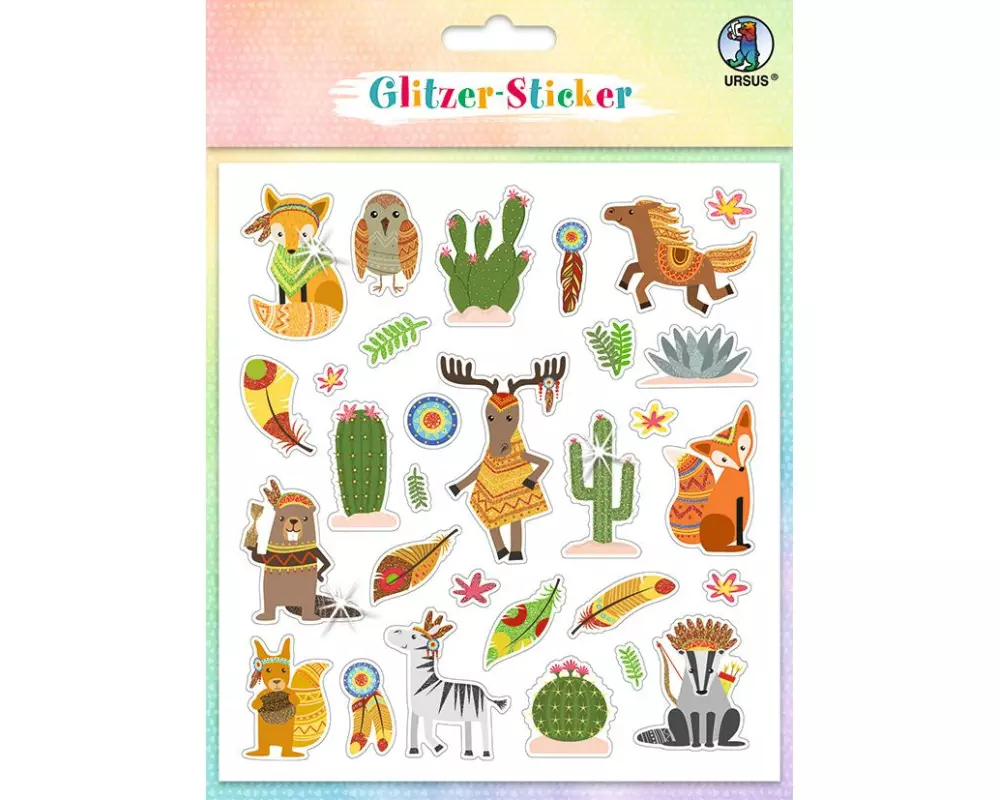 URSUS Motivsticker Glitter Fun Tiere 4 Blatt, 156 Sticker