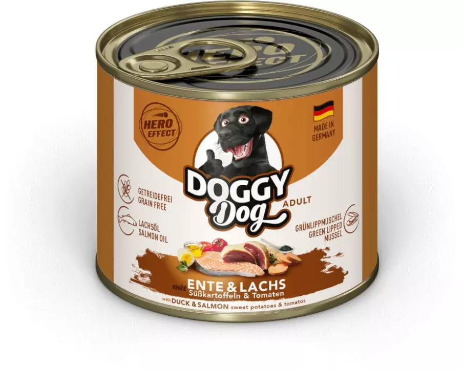 DOGGY Dog Nassfutter DoggyDog Dose Ente, Lachs Adult 200 g