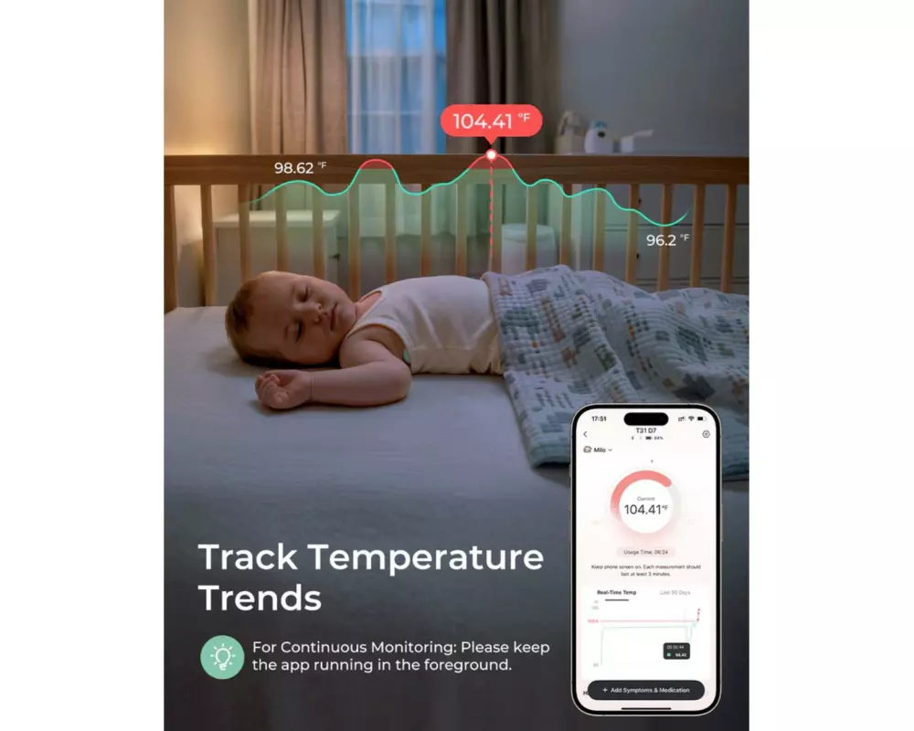 momcozy Smartes Babythermometer für die Achselhöhle, Grün, Weiss
