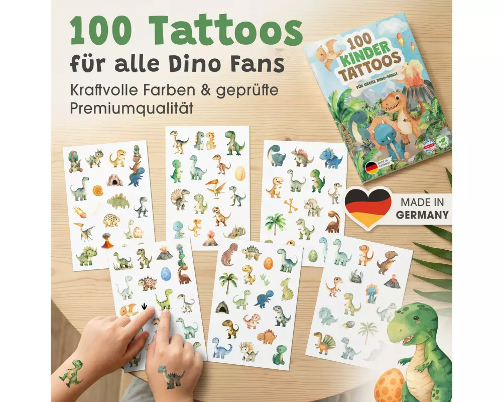 Eulentaler Tattoo Set für Kinder Dino Motive, handgemalt, 100 Stück