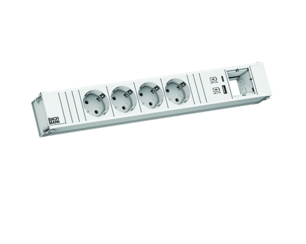BACHMANN CONI 4xCEE7/3 1xUSB A/C 22W 1xCM 0,2m GST18 RAL9010