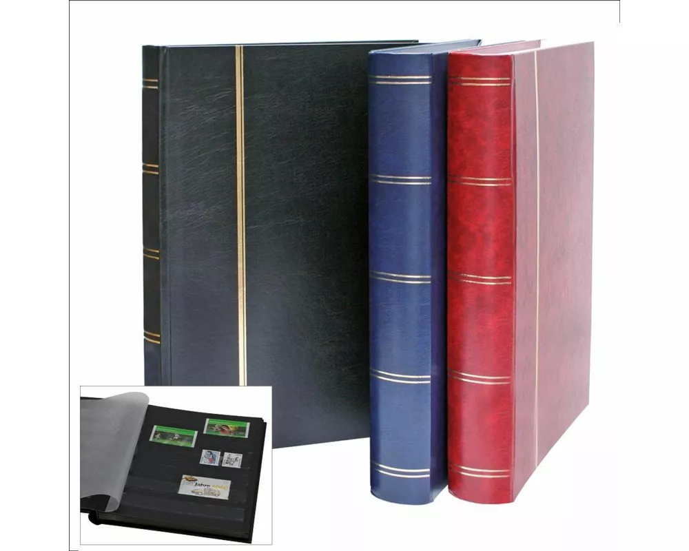 Briefmarkenalbum 64 Seiten schwarz. Einband weinrot.Format ca. 230 x 305 mm.Luxusausführung