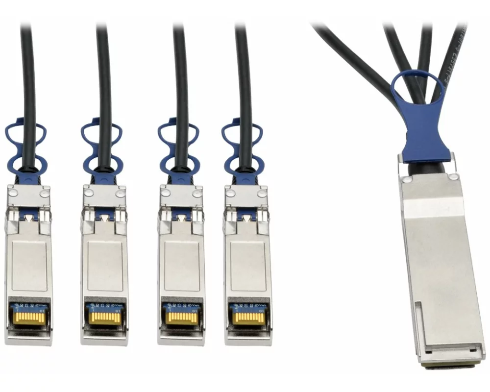 EATON TRIPPLITE QSFP+ to 10 GbE, SFP+, Passive, DAC, Breakout Cable, M/M, QSFP+ to x4 SFP+, 3M 9.84ft.