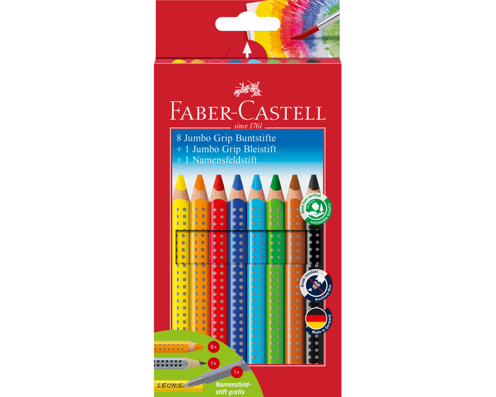 FABER-CASTELL Farbstifte Jumbo GRIP 280921 8 Farben/Bleistift/Namens.