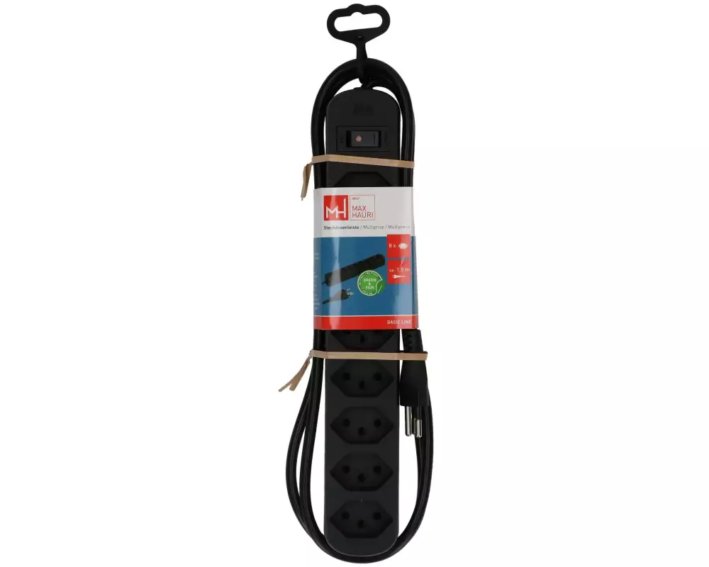 Max Hauri Steckdosenleiste Basic Line 8x Typ 13 sw 1.5m Green+Fair