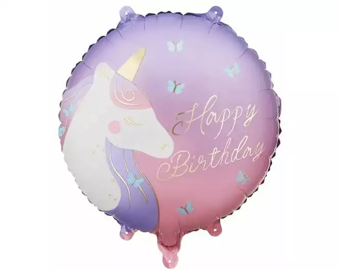 Partydeco Folienballon Happy Birthday 35 x 35 cm, Einhorn