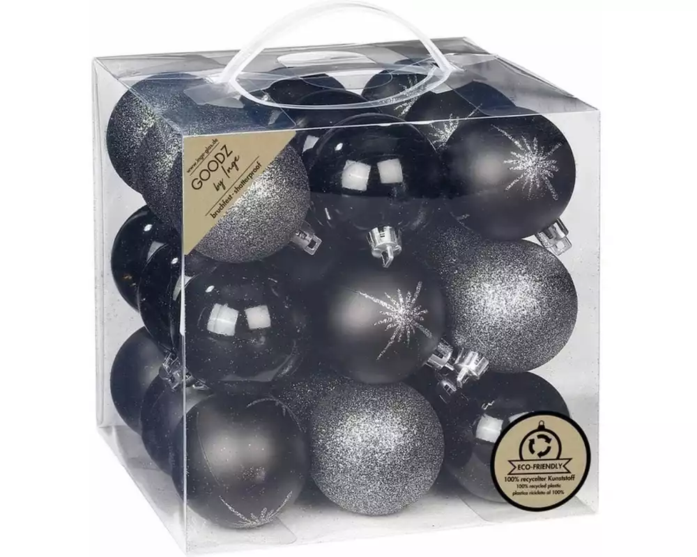 INGES CHRISTMAS DECOR Weihnachtskugel 6 cm 27 Stück, Schwarz glanz
