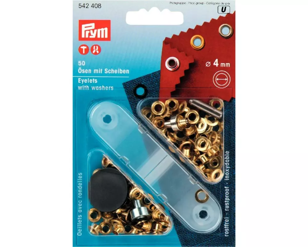 Prym Ösen + Scheiben 4 mm, Gold, 50 Stück