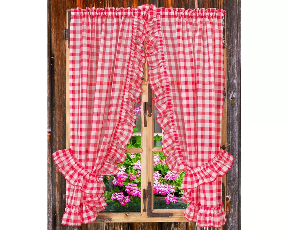 Casa Leon Tagvorhang Vitrage Volants 95 cm x 110 cm, Rot/Weiss