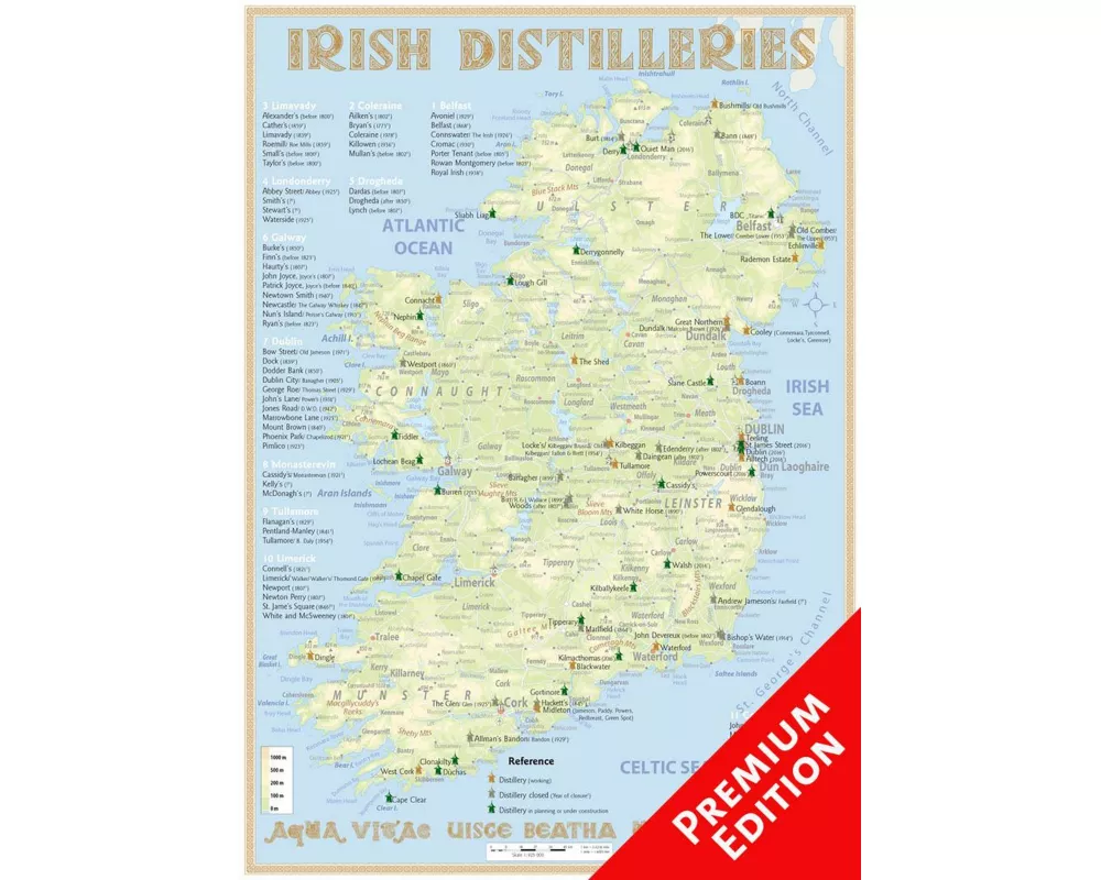Whiskey Distilleries Ireland - Poster 42x60cm - Premium Edition