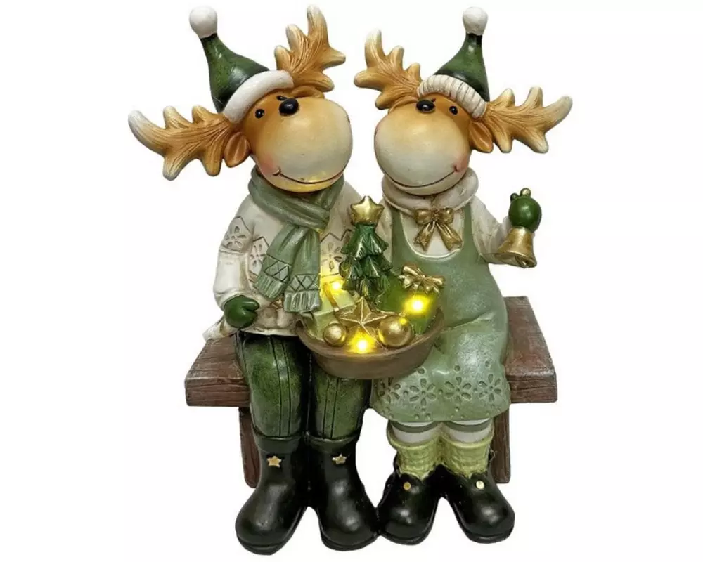 Dameco LED Deko Rentier sitzend auf der Bank, 12 cm x 19 cm x 25 cm
