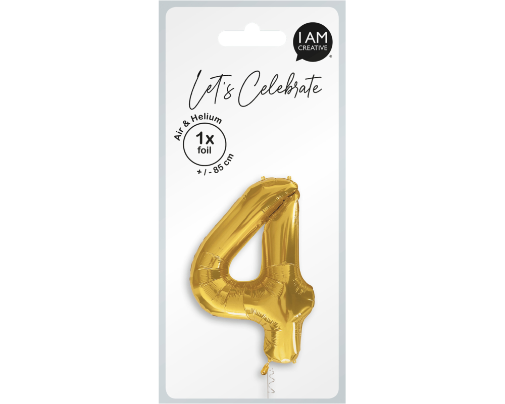 I AM CREATIVE Folienballon Zahl 4 85cm 1000-1049 gold