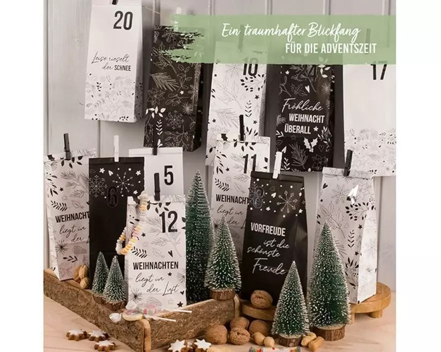 G. Wurm Adventskalender Tüten 24 Stück, Schwarz/Weiss