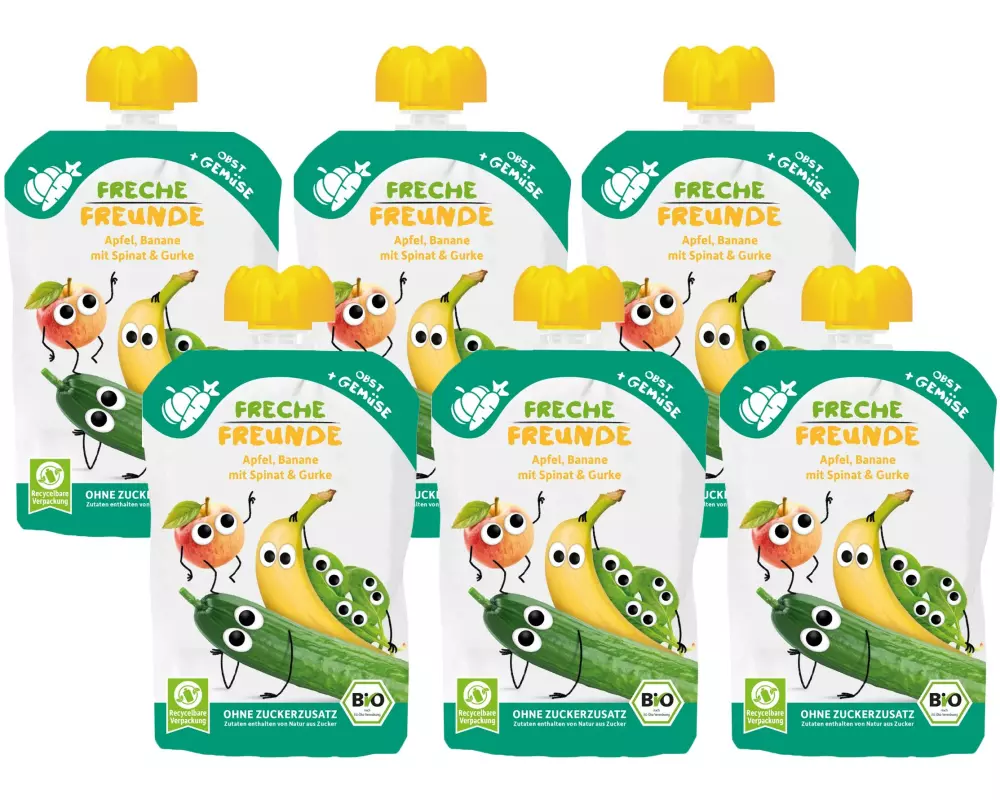 Freche Freunde Quetschbeutel Apfel Banane Spinat & Gurke Bio 6x 100 g