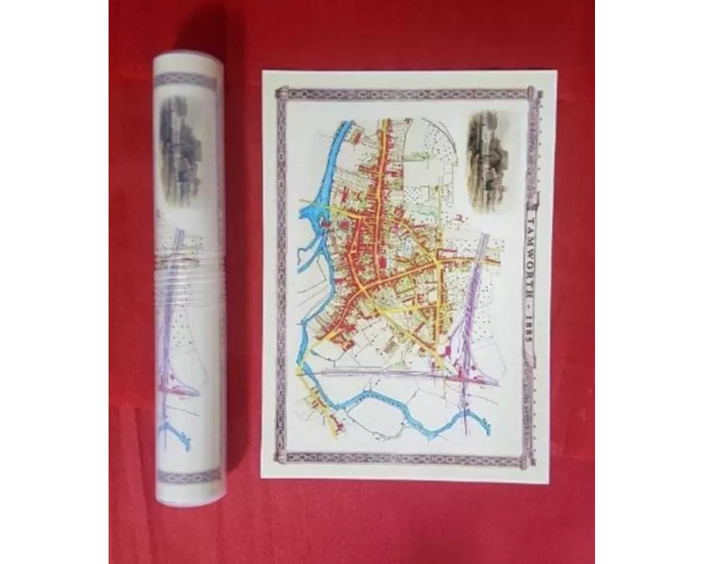 Tamworth 1885 - Old Map Supplied Rolled in a Clear Two Part Screw Presentation Tube - Print Size 45cm x 32cm