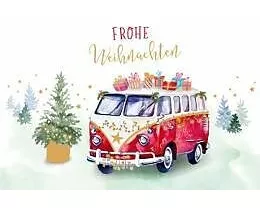 Doppelkarte. Green Karma X-MAS - Weihnachtlicher Bulli