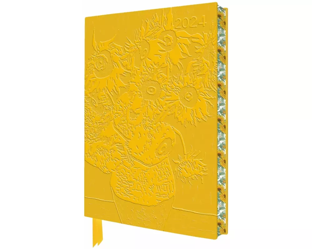 Vincent van Gogh: Sunflowers 2024 Artisan Art Vegan Leather Diary - Page to View with Notes