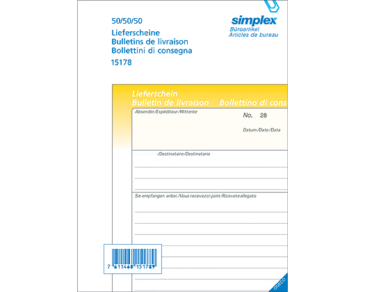 SIMPLEX Lieferscheine D/F/I A5 15177 gelb/weiss 50x2 Blatt