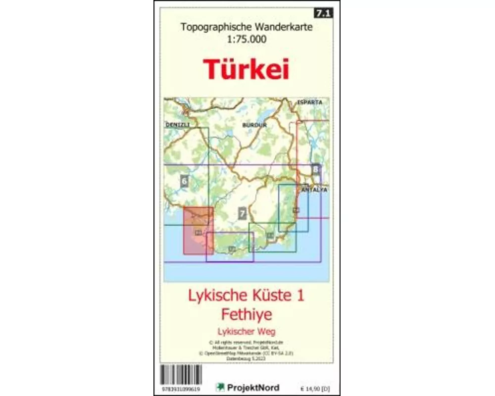 Lykische Küste 1 - Fethiye - Lykischer Weg - Topographische Wanderkarte 1:75.000 Türkei (Blatt 7.1)