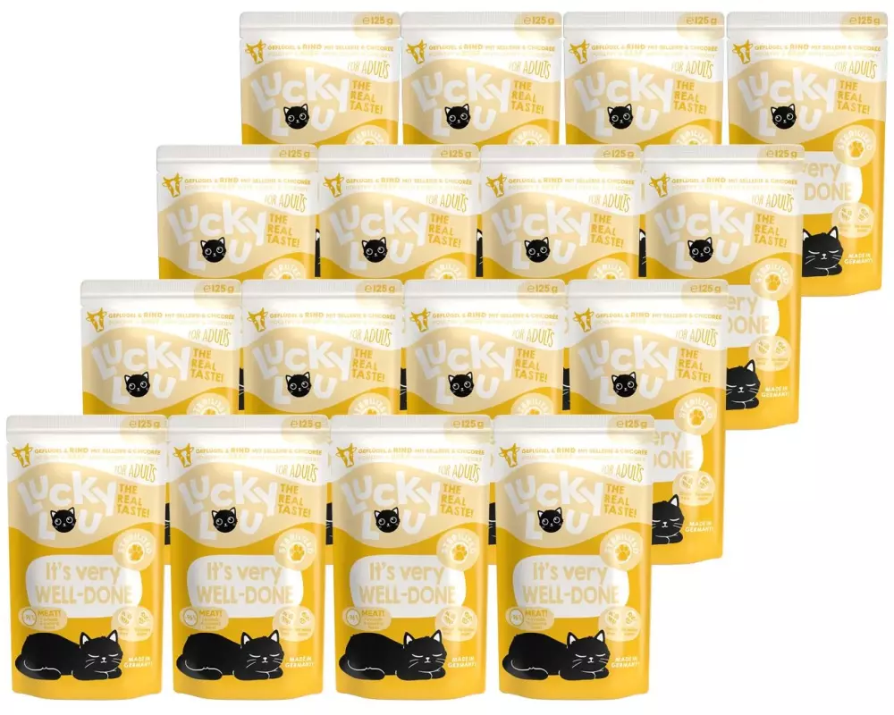 Lucky Lou Nassfutter Lifestage Sterilized Geflügel & Rind, 16 x 125 g