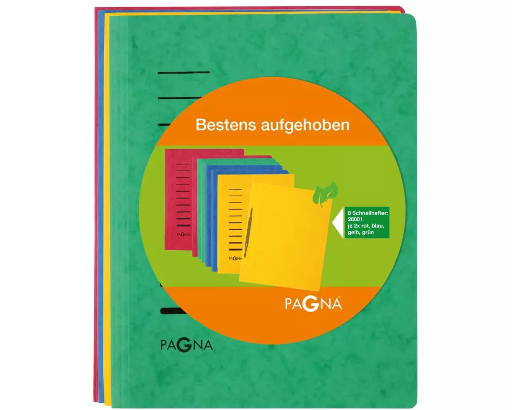 Pagna Schnellhefter A4 Blau/Gelb/Grün/Rot, 8 Stück