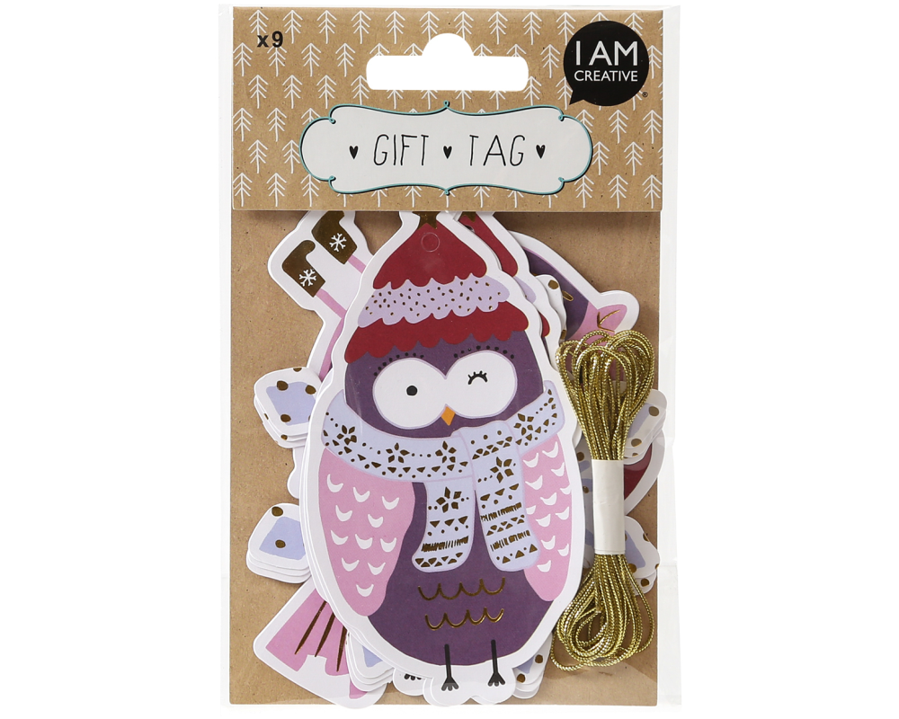 I AM CREATIVE Geschenkanhänger X-mas 4088.96 Eule, Vogel & Kugel 9 Stück