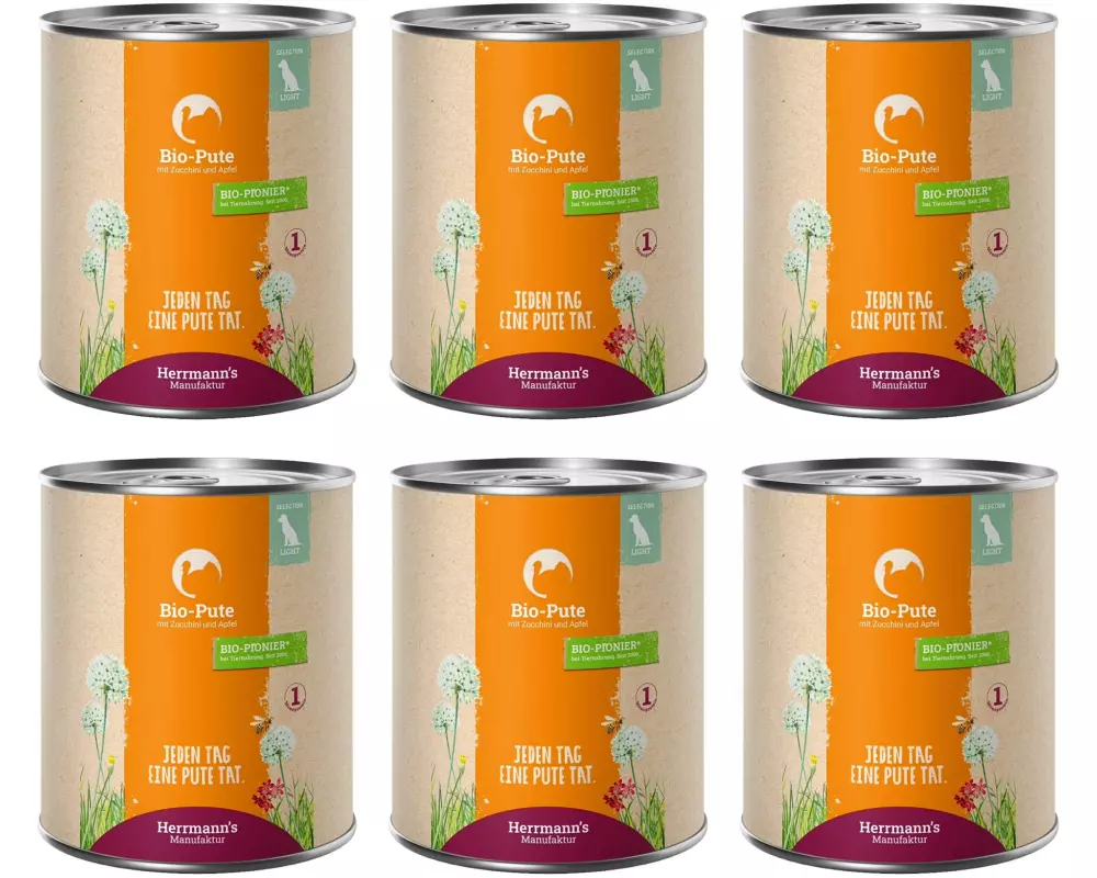 Herrmann's Nassfutter Bio Pute mit Zucchini und Apfel 6 x 800 g