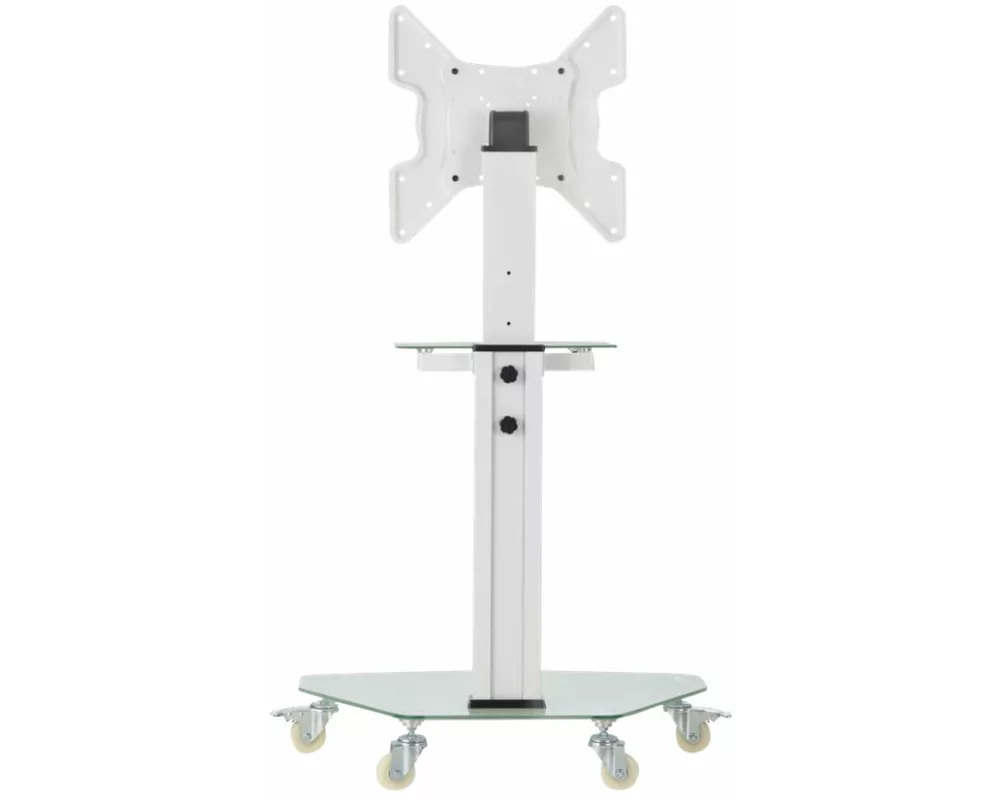 EATON TRIPPLITE Premier Rolling TV Cart for 32inch to 55inch Displays Frosted Glass Base and Shelf Locking Casters White