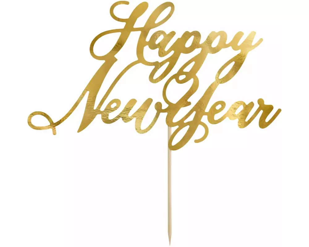 Partydeco Kuchen-Topper Happy New Year 1 Stück, Gold