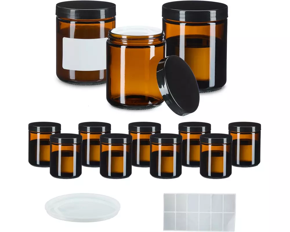 relaxdays Braunglas Salbentiegel 240 ml, 12 Stück