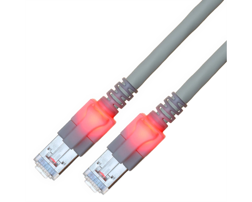 EasyLan DualBoot LED Patchkabel RJ45 S/FTP Cat.6 (Class E), mit saCon Stecker, LSOH, grau, 2,5 m