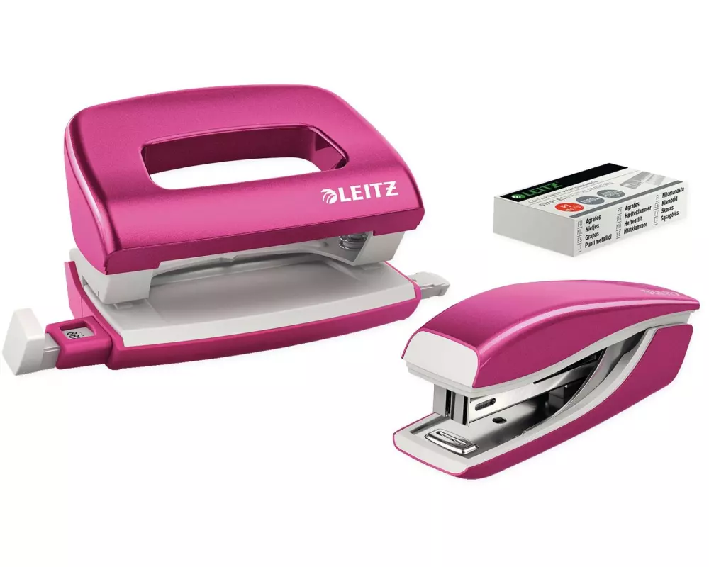 Leitz Locher und Mini-Heftgerät WOW 10 Seiten, Pink