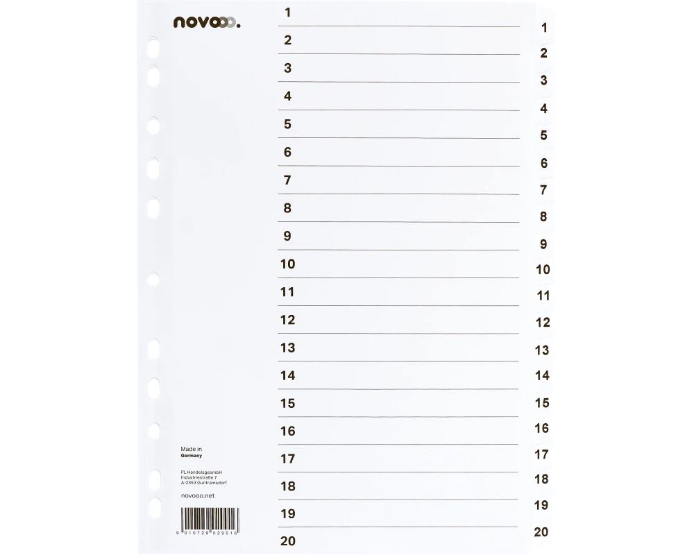 NOVOOO Kartonregister A4 40623 weiss 1-20