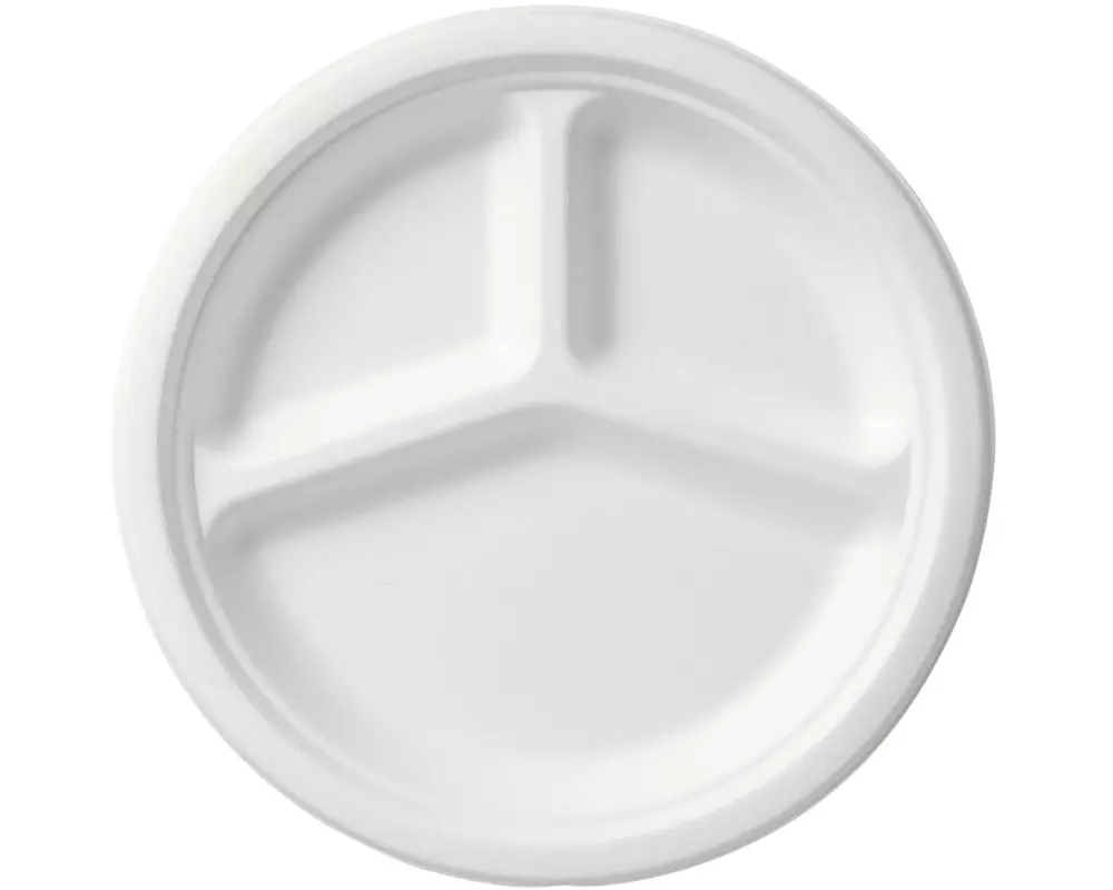 BioPak Einwegteller mit 3 Unterteilungen 26 cm, 50 Stück, Weiss