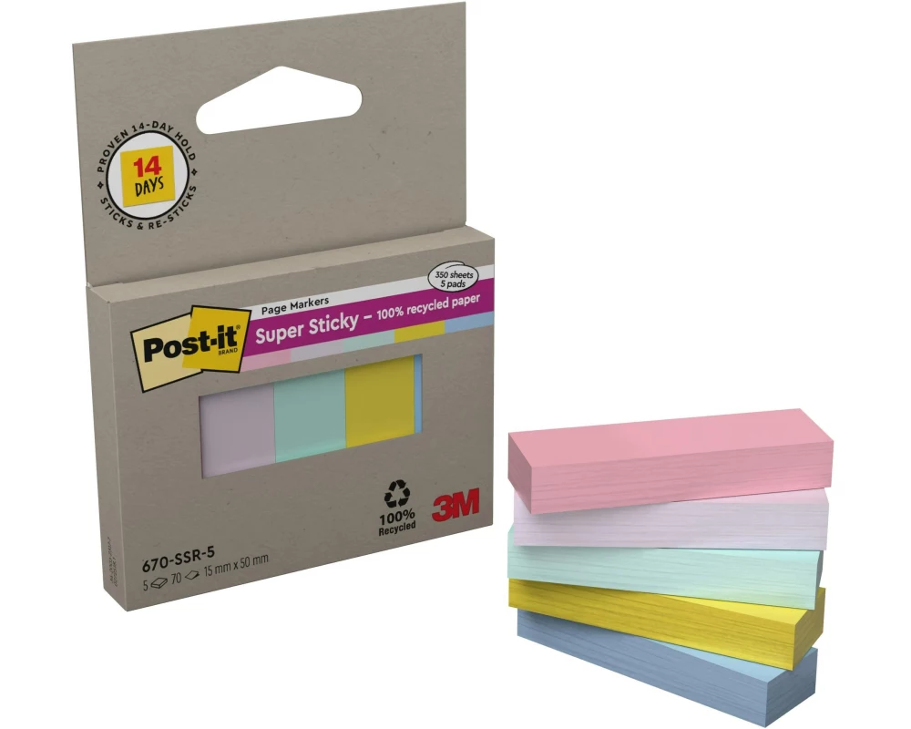 Post-it 3M Index Super Sticky Recycling Mehrfarbig, 5 Stück