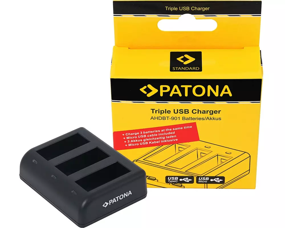 Patona Ladegerät Ladegerät für GoPro Hero 9, Hero 10 und Hero 11