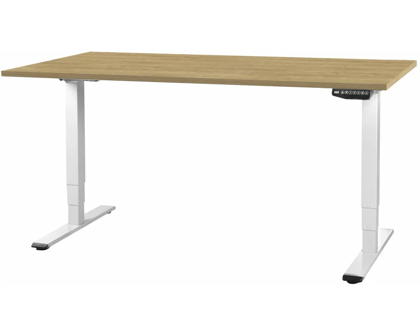 CONTINI höhenverstellbarer Bürotisch 1.6x0.8m Eiche / Gestell weiss RAL 9016