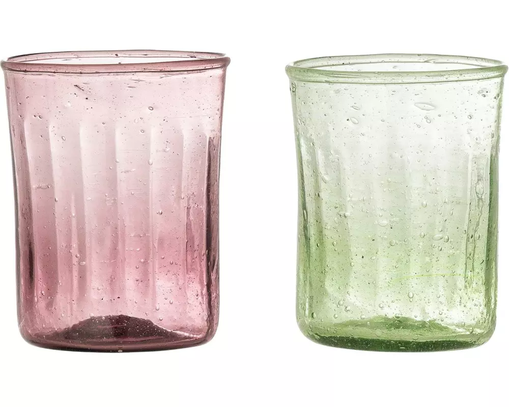 Bloomingville Trinkglas Sunil 240 ml, 2 Stück, Grün/Rot