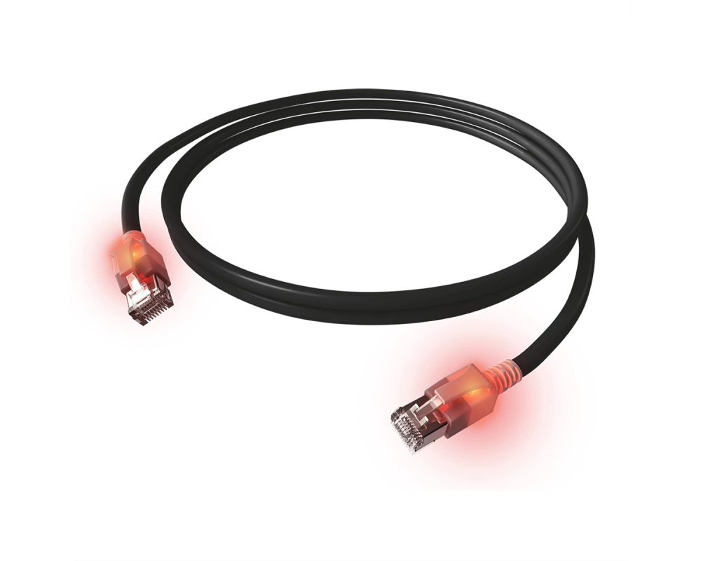 EasyLan DualBoot LED Patchkabel RJ45 S/FTP Cat.6A (Class EA), mit saCon Stecker, LSOH, schwarz, 1 m
