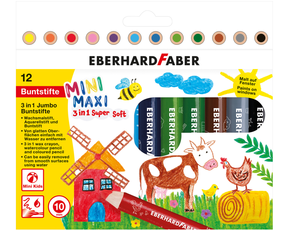 EBERHARD FABER Farbstift Jumbo MiniMaxi 3in1 518912 12 Farben