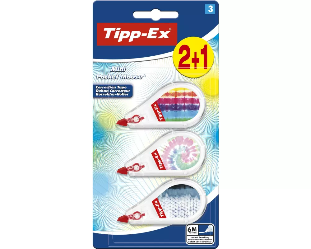 Tipp-Ex Korrekturroller Mini Pocket Mouse Decors 6 m x 5 mm, 3 Stk