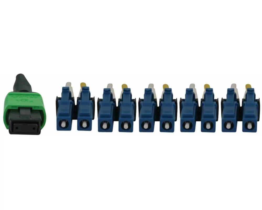 EATON TRIPPLITE 400G, Singlemode, 9/125, OS2, Switchable, Fiber Optic Cable, 12F, MTP/MPO-APC to 4x Duplex, LC/UPC, F/M, Yellow, 5m