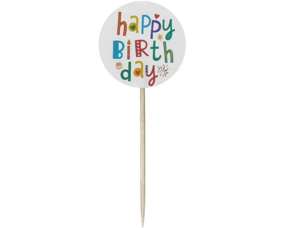Demmler Deko Picker Happy Birthday 12 Stück, Mehrfarbig