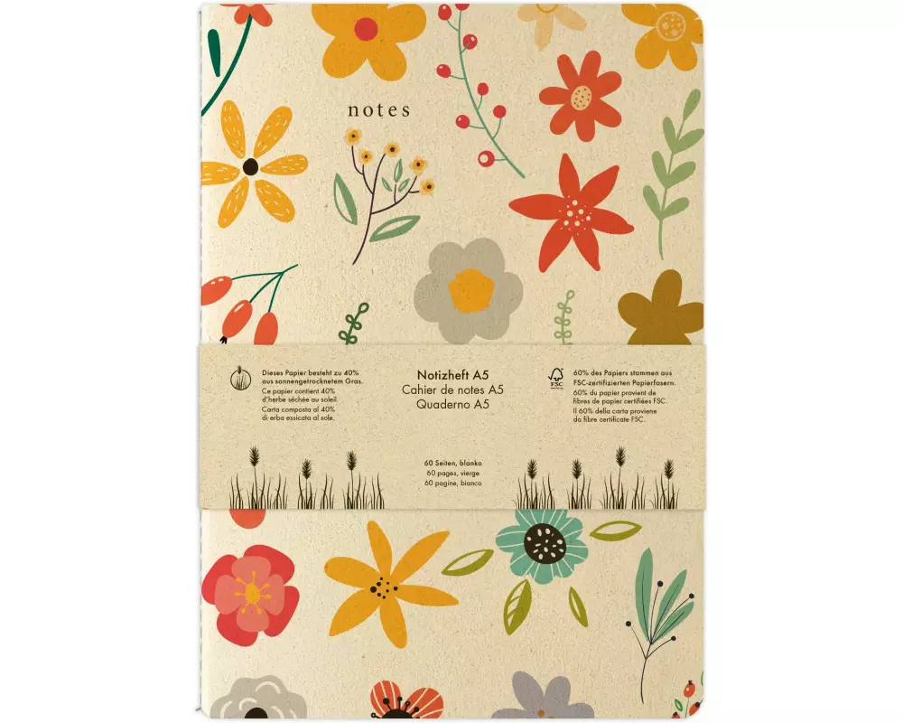 Natur Verlag Notizheft Blumenmuster 14.8 x 21 cm, Blanko