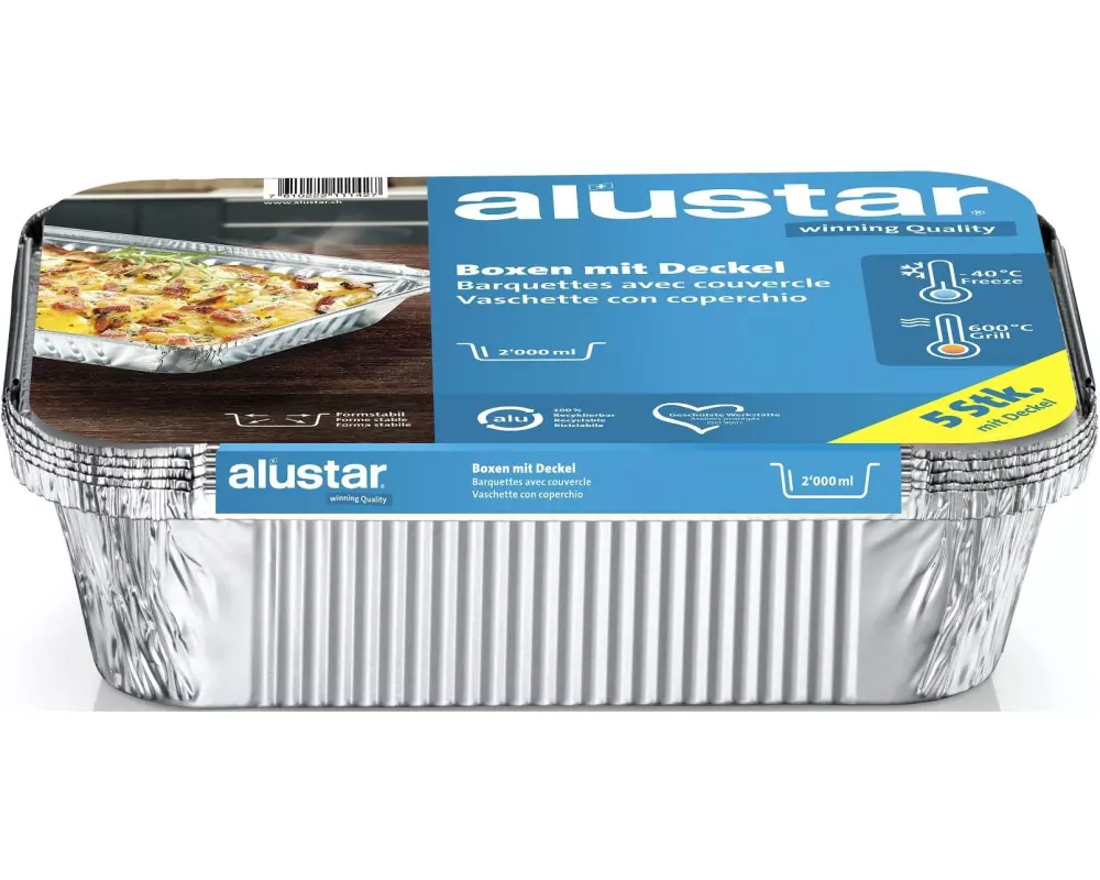 Alustar Grillschale mit Deckel 26 x 19 x 5.6 cm, 5 Stück