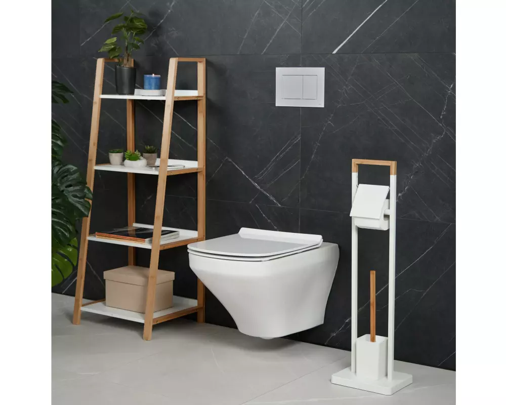 relaxdays WC-Garnitur Edelstahl Bambus Kunststoff Weiss