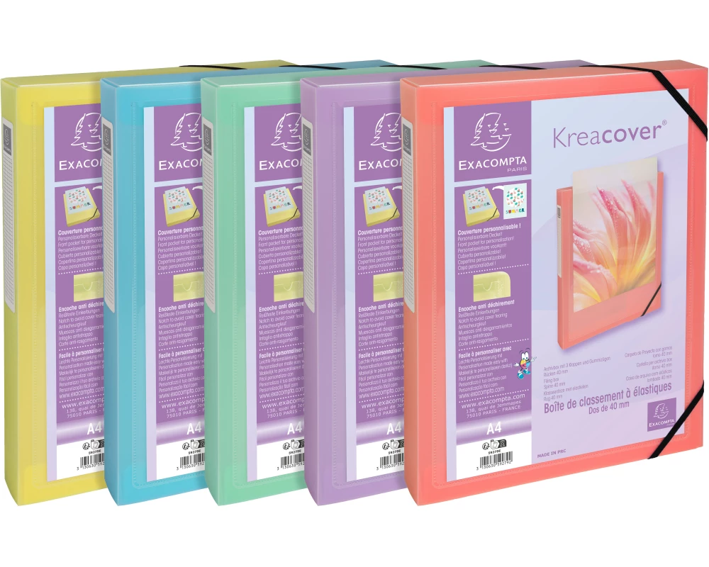 EXACOMPTA Sammelbox Aquarel A4 59279E ass., Gummizug, Creacover 40mm