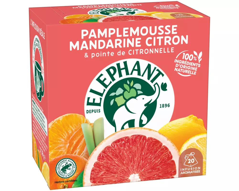 Eléphant Teebeutel Infusion Pamplemousse Mandarine Citron 20 Stück