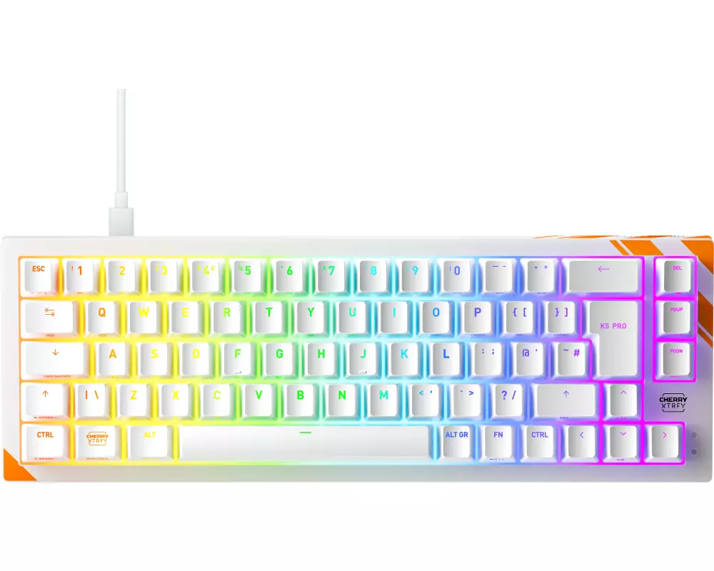 CHERRY K5 PRO TMR COMPACT Tastatur Gaming USB QWERTY UK Englisch Orange, Weiß