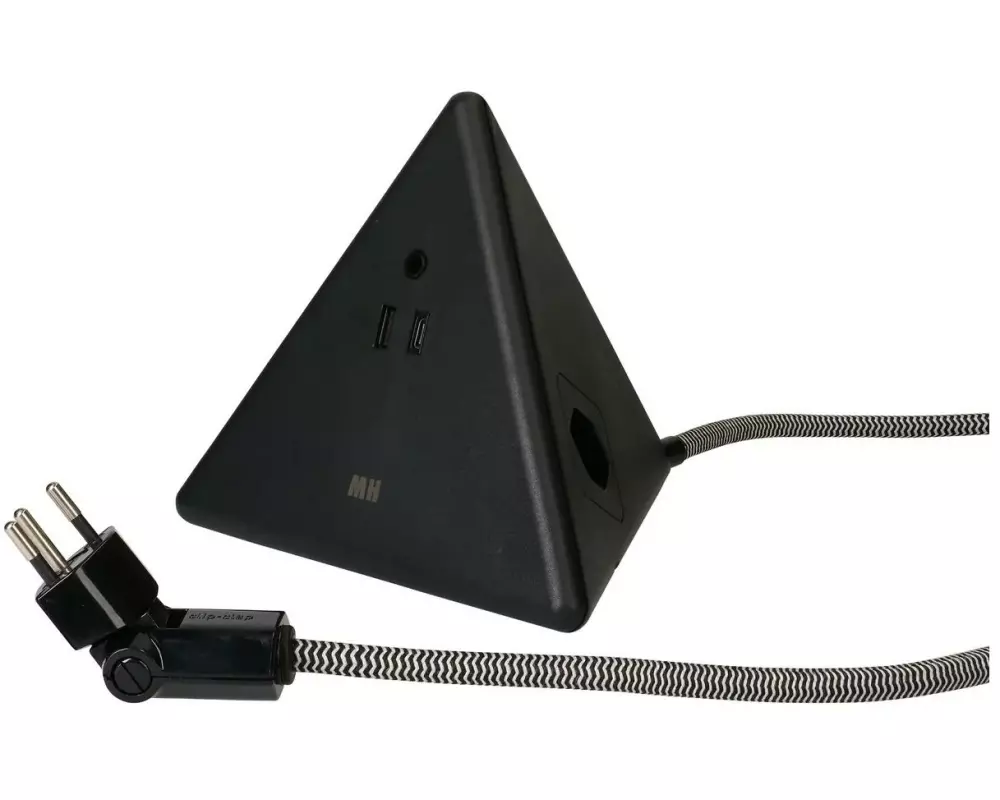 Max Hauri Steckdosenleiste Pyramide, Schwarz 2x T13, USB A+C 18W